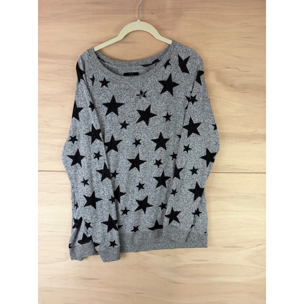 Lucky Brand Womens Gray Black Star Print Long Sleeve Knit Top 1X 7QP7184